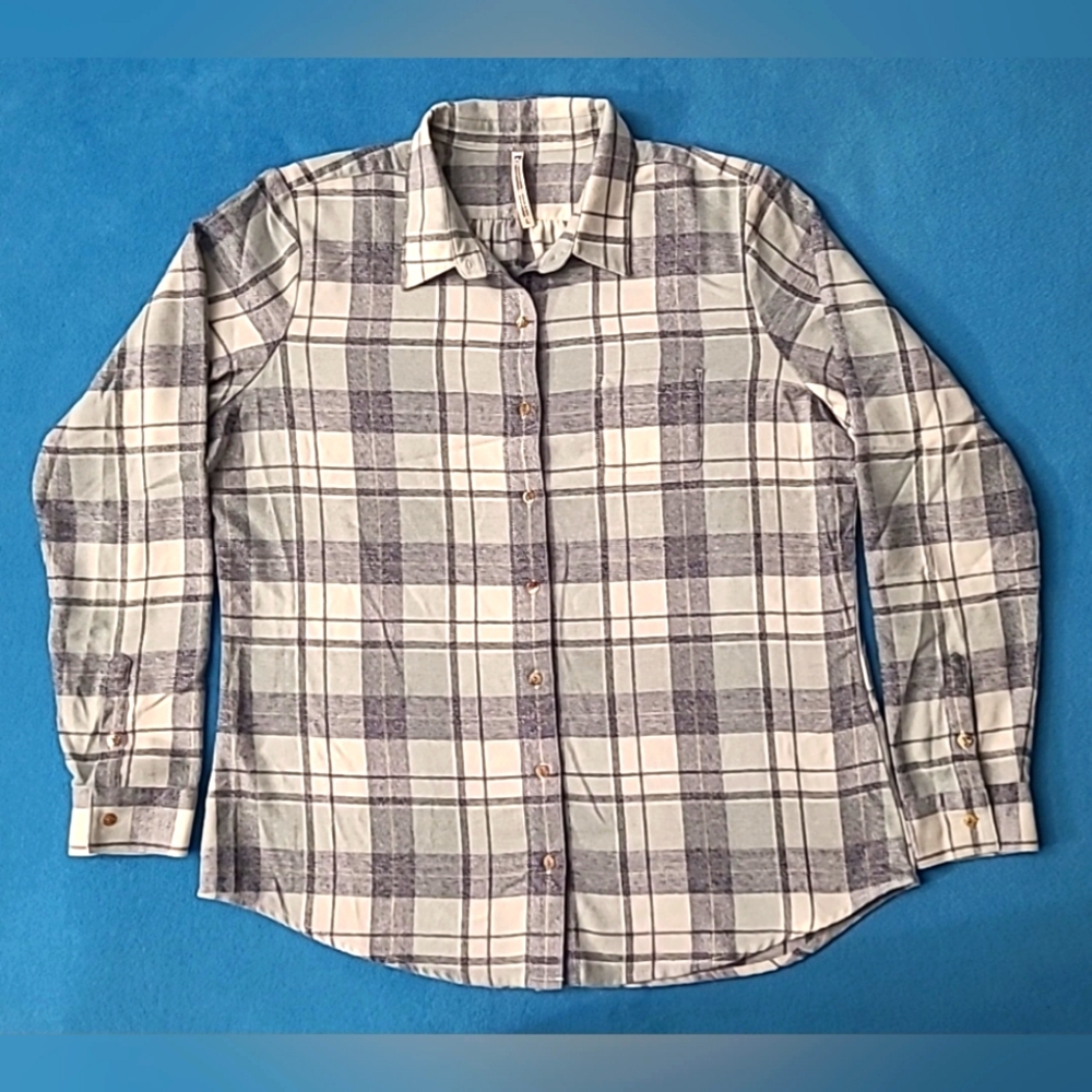 Kuhl Flannel Shirt Womens Large Gray Plaid Kamila Button Up Long Sleeve Outdoor